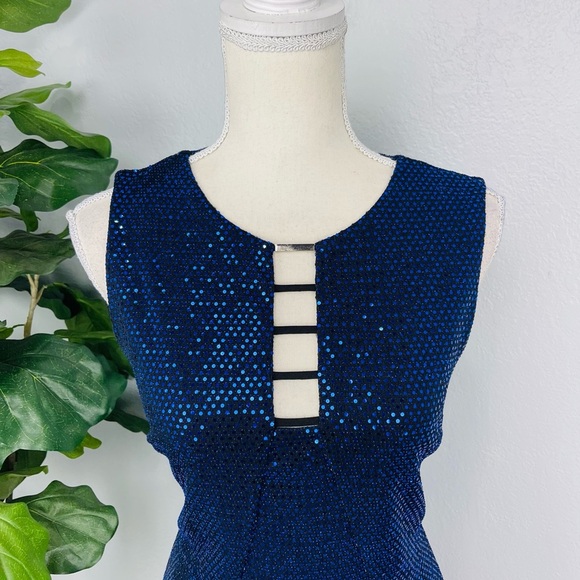 Enfocus Studio Blue Sequins Cocktail Mini Glitter Dress - Picture 2 of 6